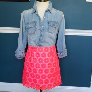 Lilly Pulitzer neon coral floral skirt size 4